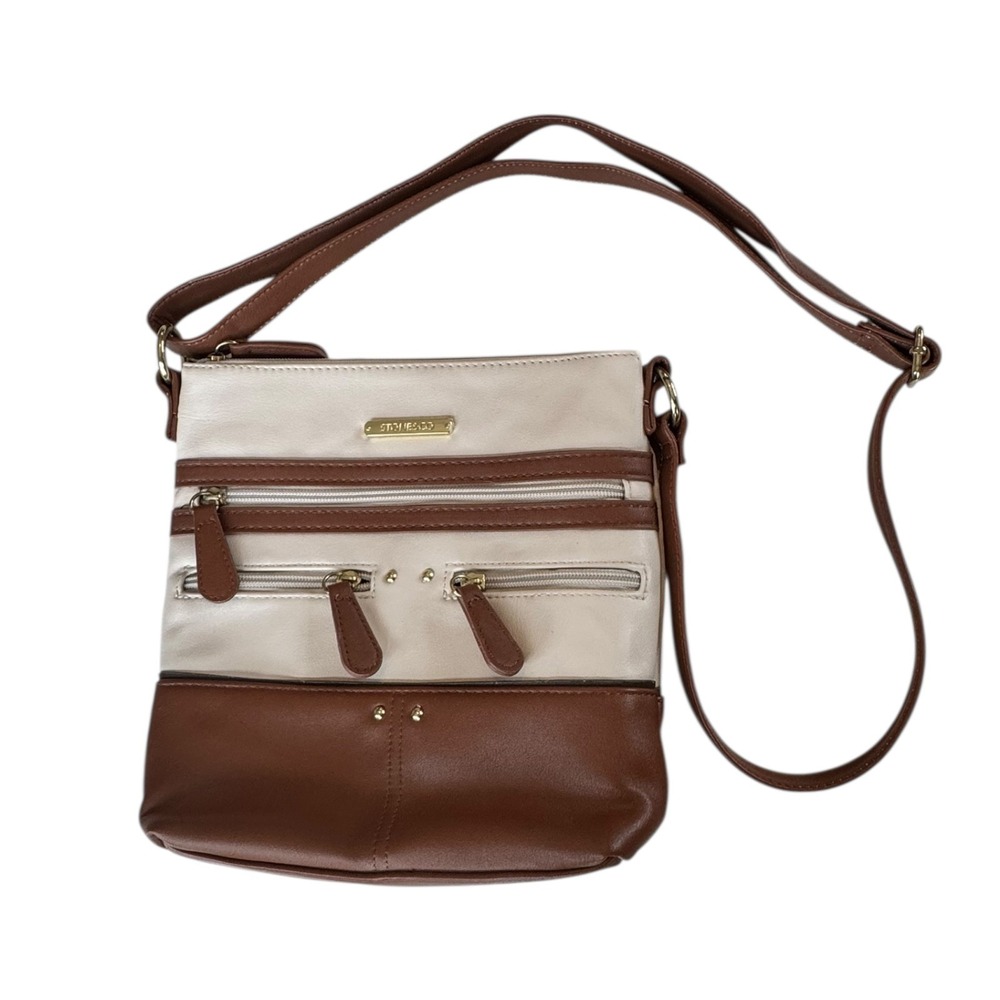 Stone & Co Handbag Crossbody Women's Faux Leather Cream Brown Organizer Boho